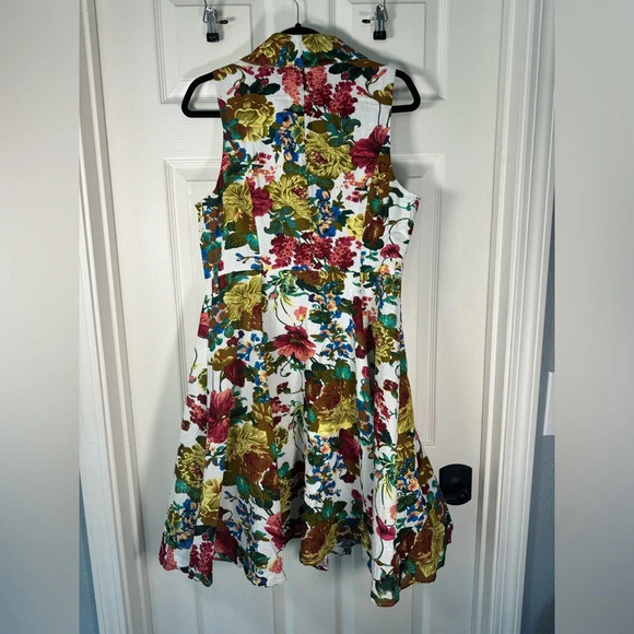 SunnyGirl Mod Floral Button Collared Fit & Flare Dress Linen Blend Size X-Large - Picture 10 of 11